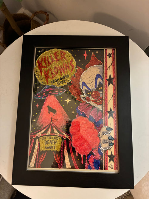 Creepy Circus Clown - Hand-Embellished A4 Framed Art