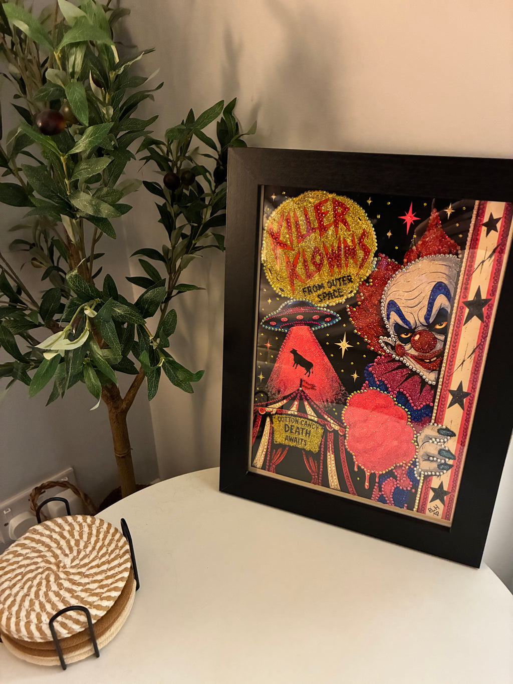Creepy Circus Clown - Hand-Embellished A4 Framed Art