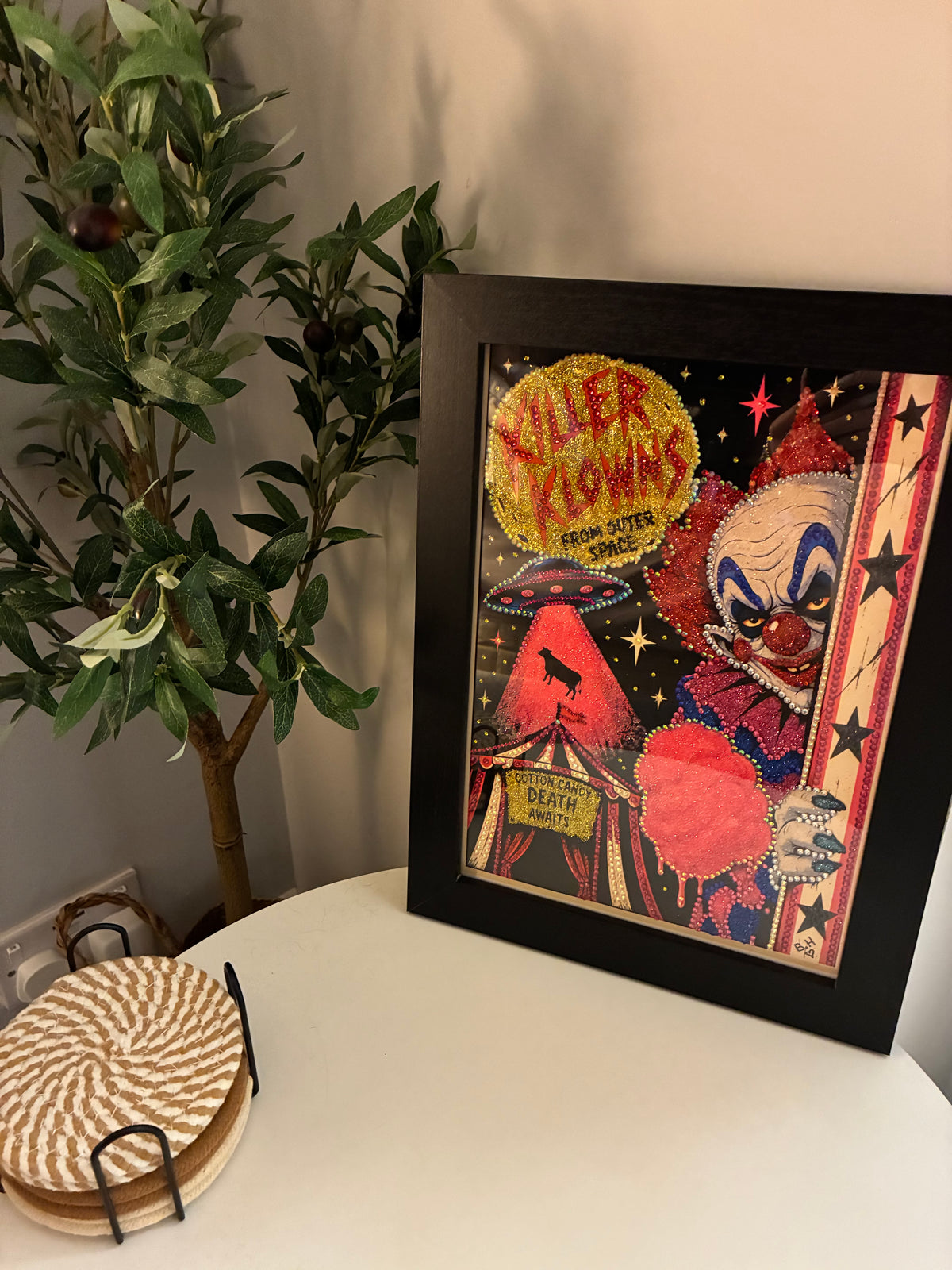 Creepy Circus Clown - Hand-Embellished A4 Framed Art